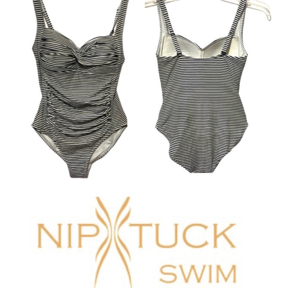 Niptuck Swim Black White Striped Nautical 1 piece